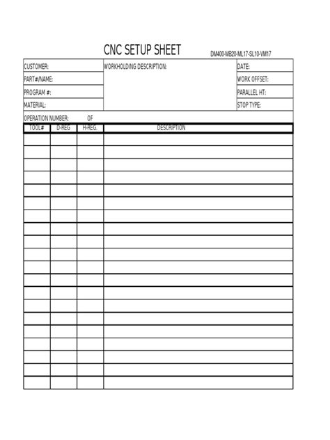 cnc machine setting|cnc tool set up sheet.